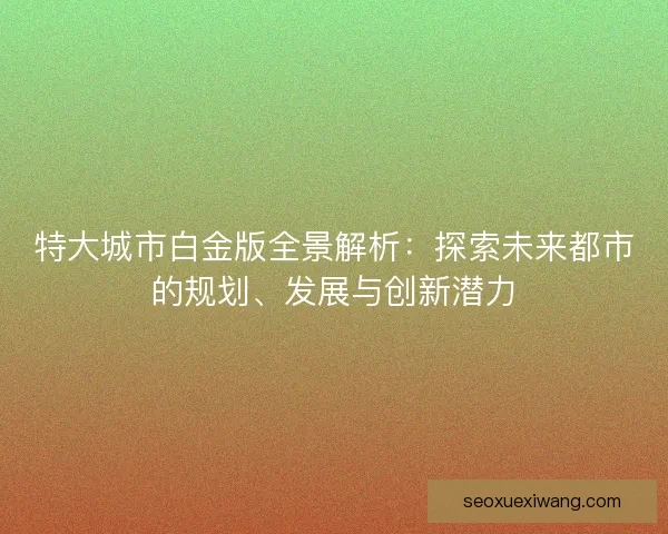 特大城市白金版全景解析：探索未来都市的规划、发展与创新潜力