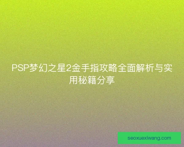 PSP梦幻之星2金手指攻略全面解析与实用秘籍分享