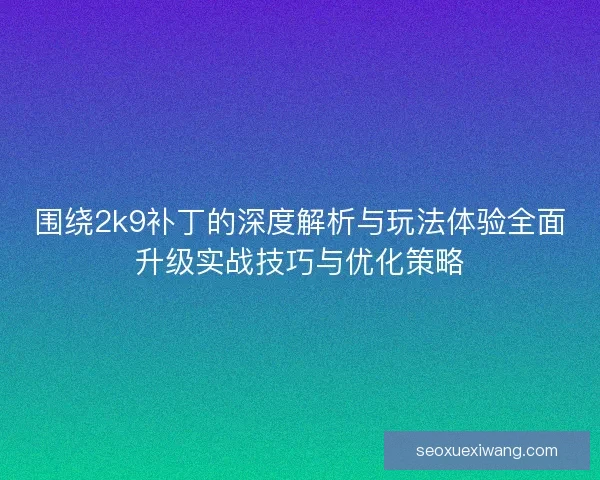 围绕2k9补丁的深度解析与玩法体验全面升级实战技巧与优化策略