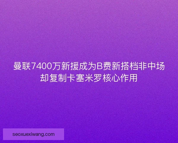 曼联7400万新援成为B费新搭档非中场却复制卡塞米罗核心作用